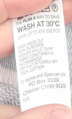 Marks and Spencer Women Grey Striped High Neck Cotton Jumper UK 12