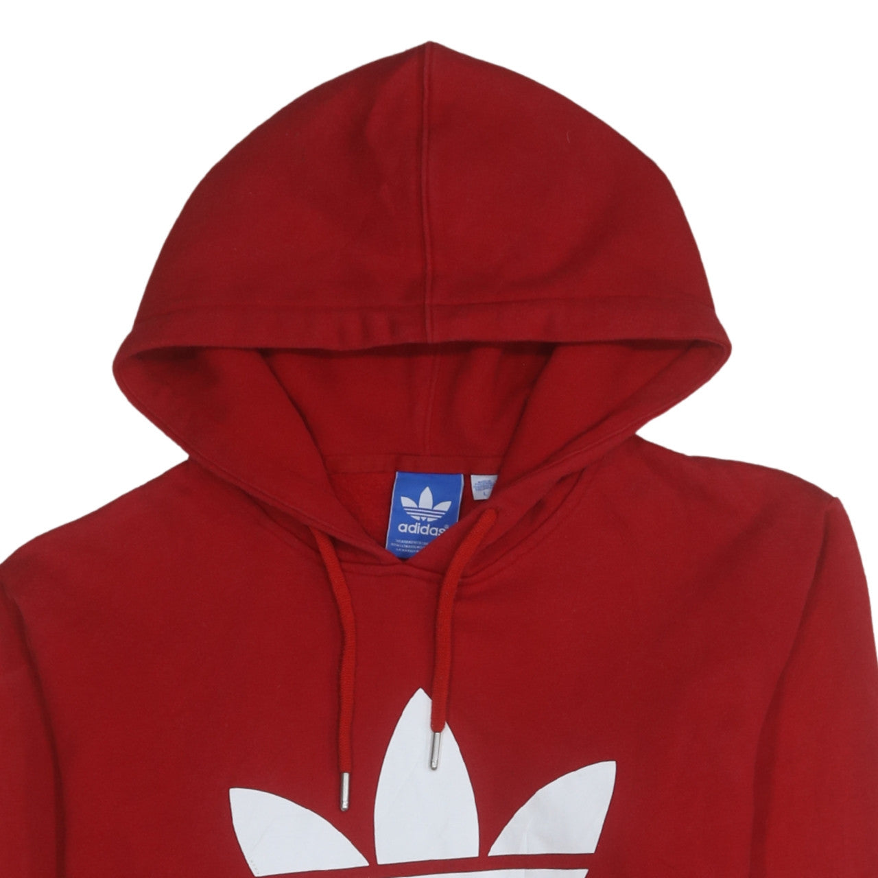 Adidas Mens Red Pullover Hoodie Large Logo Print Cotton Fleece