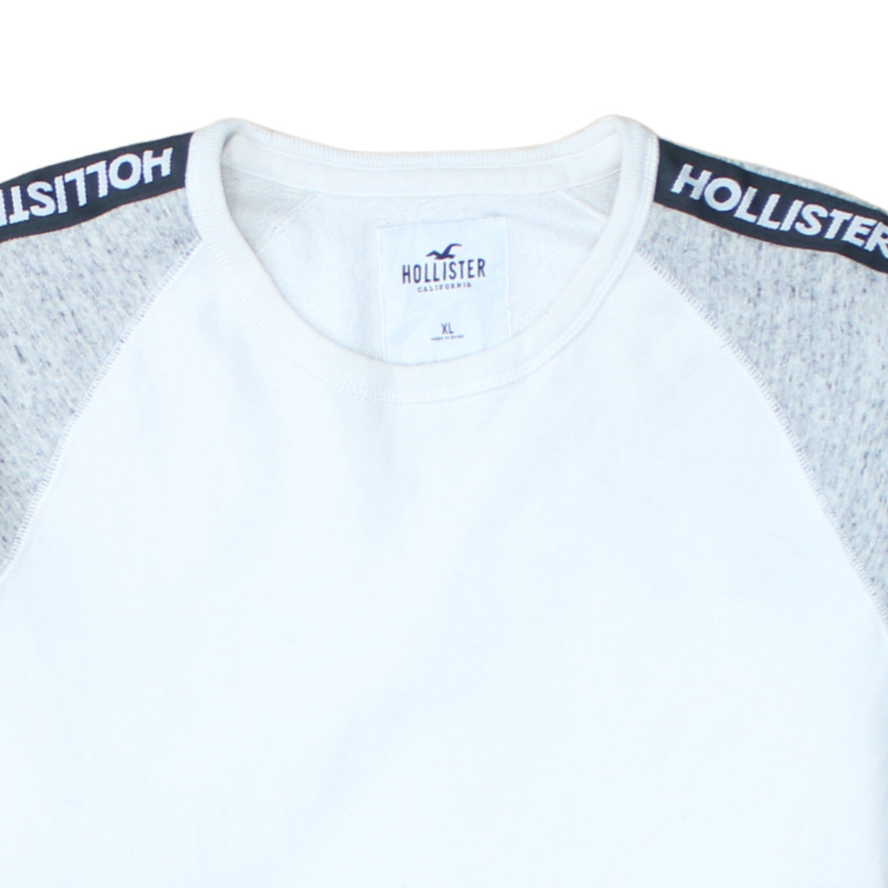 Hollister Men’s White Grey Logo Sleeve Pullover Sweatshirt XL