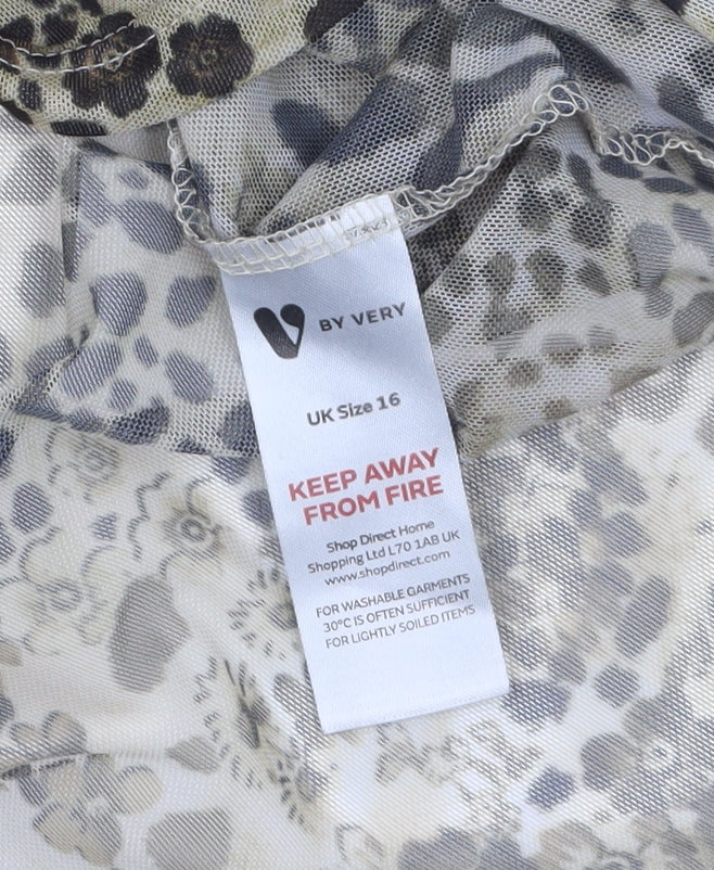 V by Very Women’s Brown Animal Print High Neck Sheer Blouse Size 16