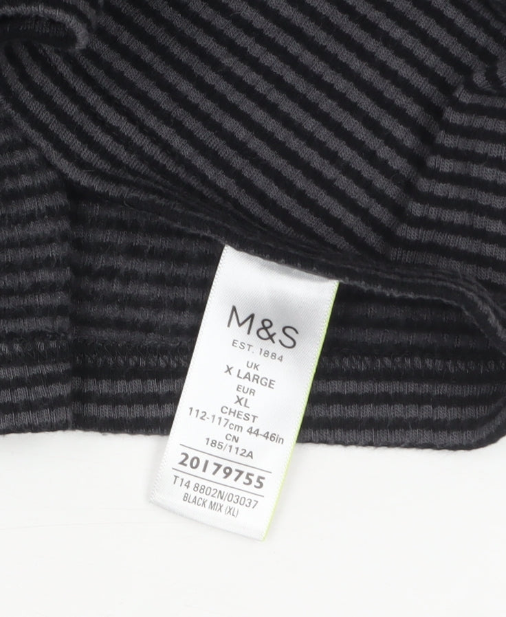Marks and Spencer Men's Black Striped Long Sleeve Top XL Regular Fit