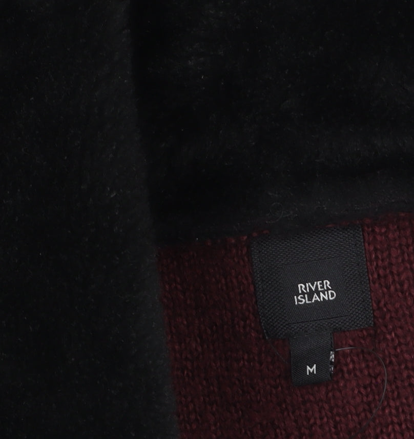 River Island Womens Black Faux Fur Trim Open Knit Cardigan M