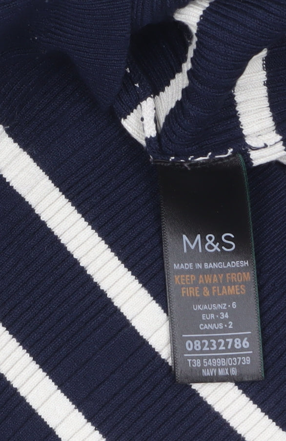 Marks and Spencer Womens Blue Striped Roll Neck Jumper Size 6