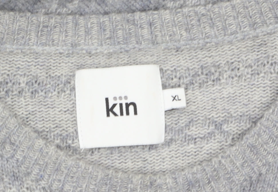 Kin Men's Grey Fair Isle Wool Blend Pullover Jumper XL