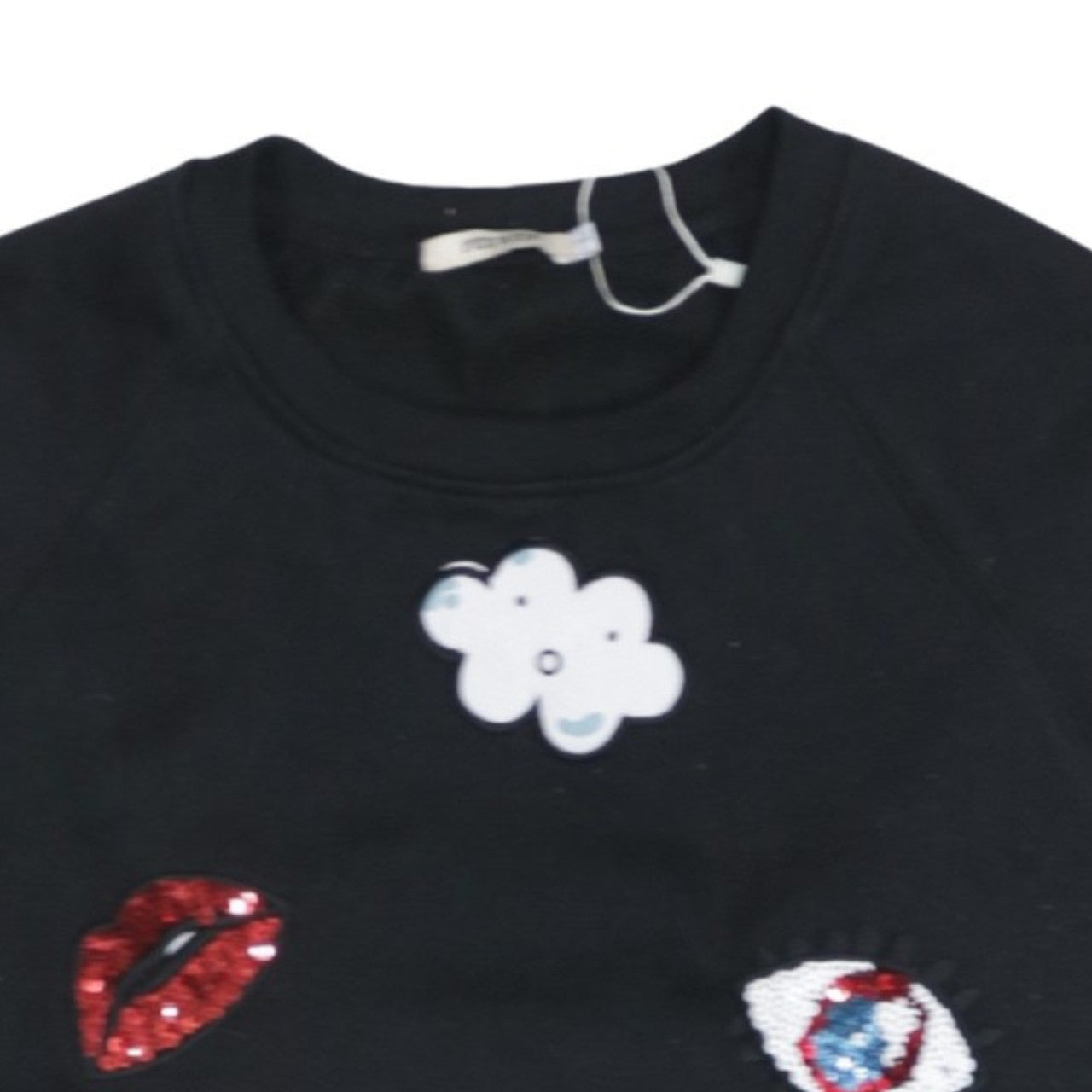 FEE RED Womens Black Sequin Graphic Pullover Sweatshirt L