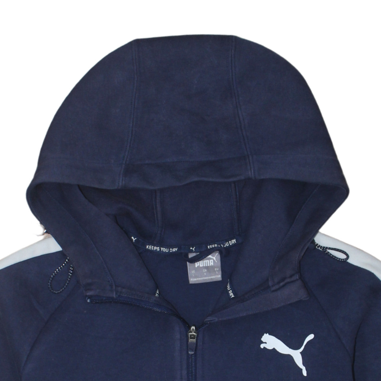 Puma Men Blue Full Zip Hoodie Size L Sports Fleece Sweatshirt