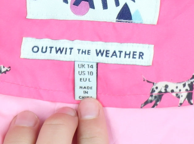 Joules Womens Pink Dog Print Hooded Waterproof Rain Coat Size 14