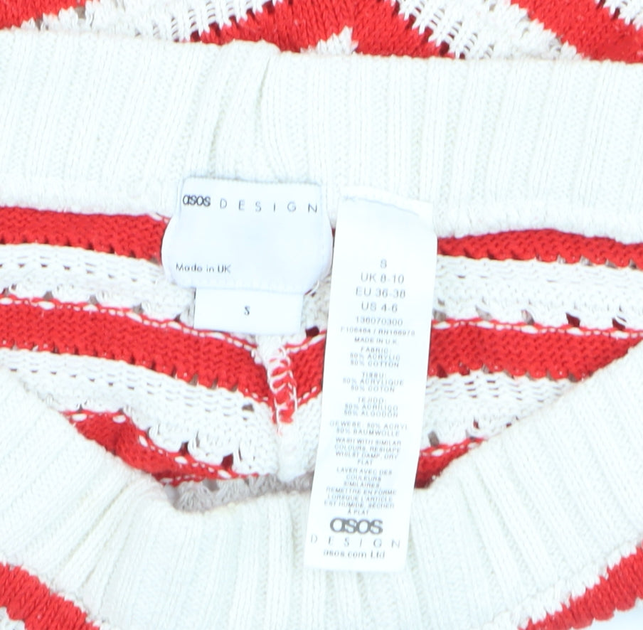 ASOS DESIGN Women Red White Striped Knit Shorts Size S