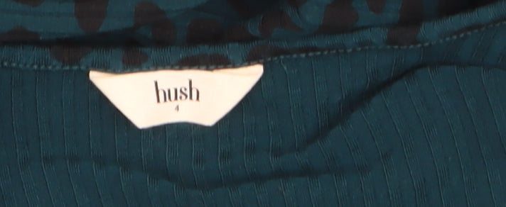 Hush Women Blue Leopard Wrap Dress Size 4 Long Sleeve