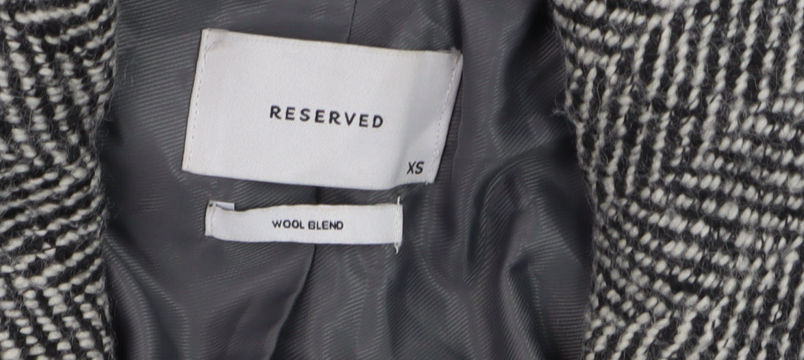 Reserved Womens Grey Herringbone Wool Blend Mid-Length Overcoat XS