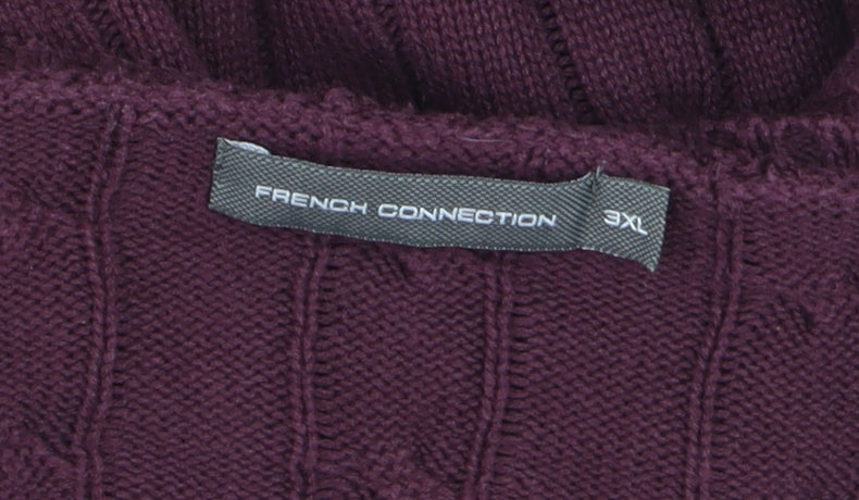 French Connection Men's Purple 3XL Cable-Knit Cotton Jumper