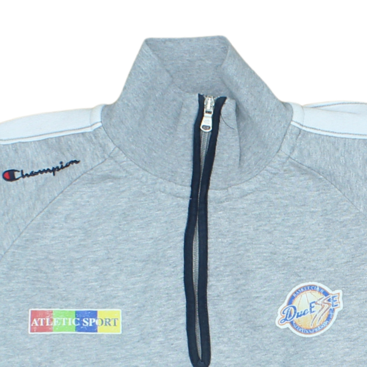 Champion Men's Grey 1/4 Zip Sweatshirt L Athletic Logo Trim Pullover