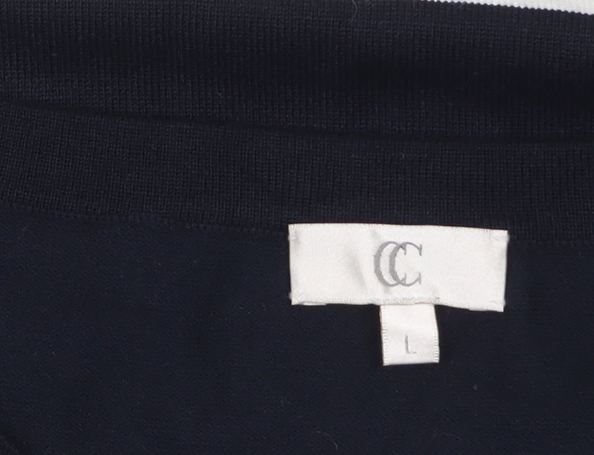 CC Women Blue White Striped Short Sleeve Knit Pullover Jumper L