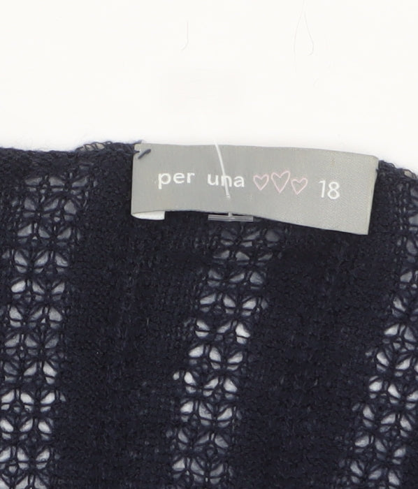 Marks and Spencer Per Una Women's Black Open Knit Tie Cardigan Size 18