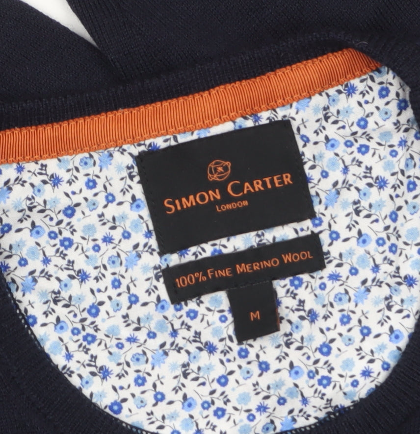 Simon Carter Men's Blue Merino Wool Crew Neck Jumper Size M
