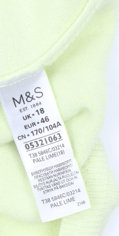 Marks and Spencer Women’s Pale Lime Knit Short Sleeve Jumper Size 18