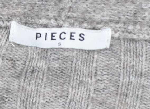Pieces Women Grey Long Ribbed Cardigan S Open Knit Casual