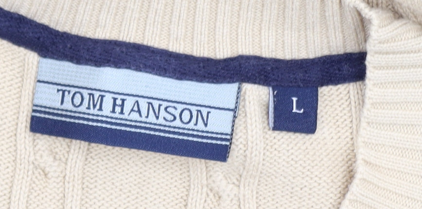 Tom Hanson Men's Beige Cotton Cable Knit V-Neck Vest L