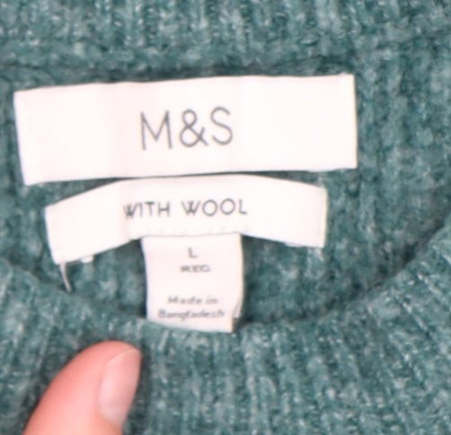 Marks and Spencer Men's Green Cable-Knit Wool Blend Jumper L