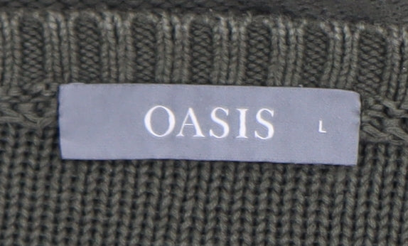 Oasis Womens Green Cotton Cable-Knit Pullover Jumper L
