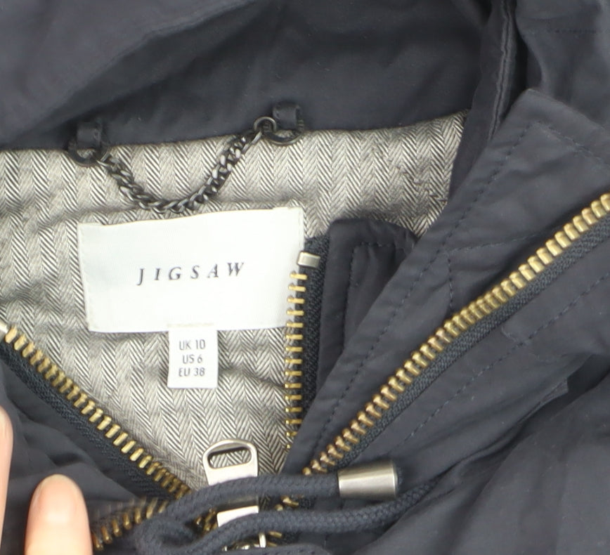 Jigsaw Women's Blue Hooded Parka Coat UK 10 Lined Long Zip