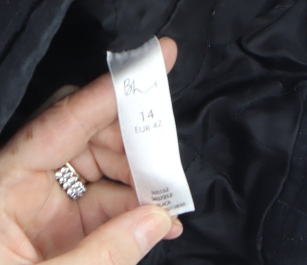 BHS Womens Black Military Jacket Size 14 Cotton Twill Mid-Length