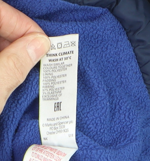 Marks and Spencer Boys Blue Hooded Puffer Jacket 8-9 Years Lined Zip Winter Coat