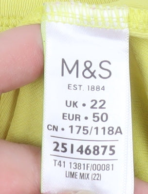 Marks and Spencer Women's Green Floral Cotton T-Shirt Size 22