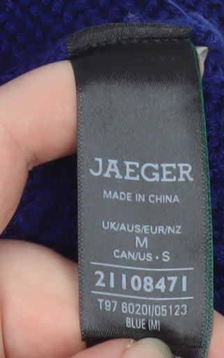 Jaeger Women Blue Roll Neck Ribbed Jumper Medium 100% Merino Wool