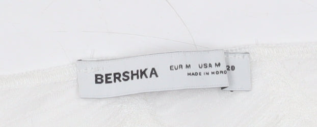 Bershka Women’s White Cropped Long Sleeve Slim Fit Top Size 12