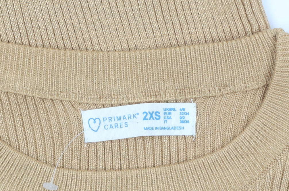 Primark Women’s Beige Ribbed Knit Slim Fit Jumper Size 2XS