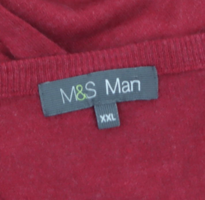 Marks and Spencer Mens Red XXL V-Neck Acrylic Jumper Classic Knitwear