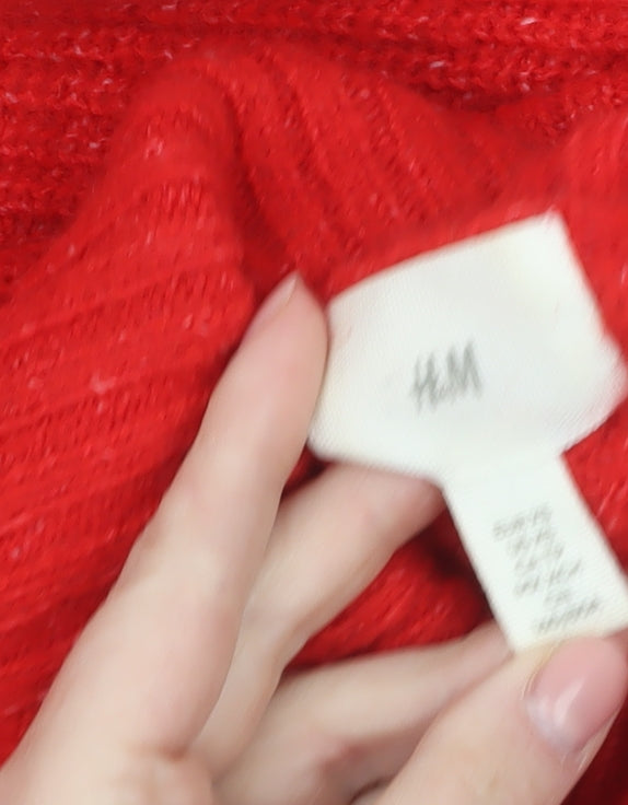 H&M Womens Red Roll Neck Knit Jumper Size M Long Sleeve Pullover