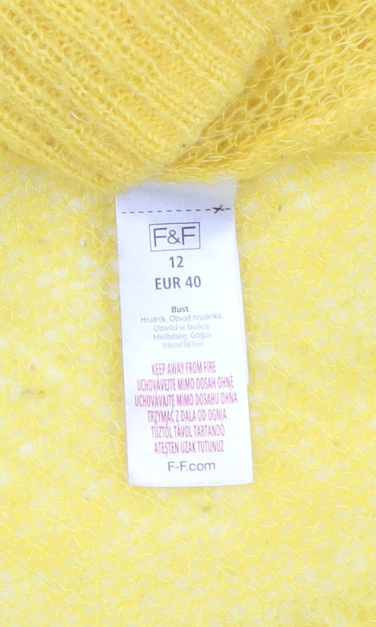 F&F Women's Yellow Mohair Blend Long Sleeve Scoop Neck Jumper Size 12
