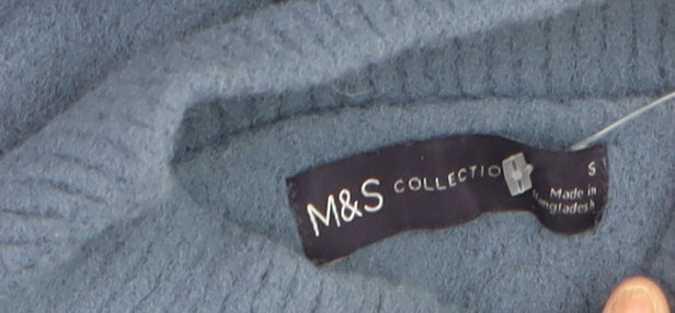 Marks and Spencer Women's Blue Mock Neck Wool Blend Jumper Size S