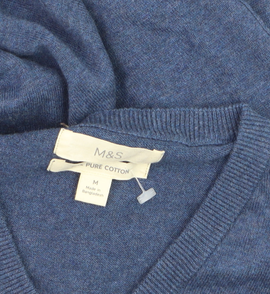 Marks and Spencer Men’s Blue Pure Cotton V-Neck Jumper M