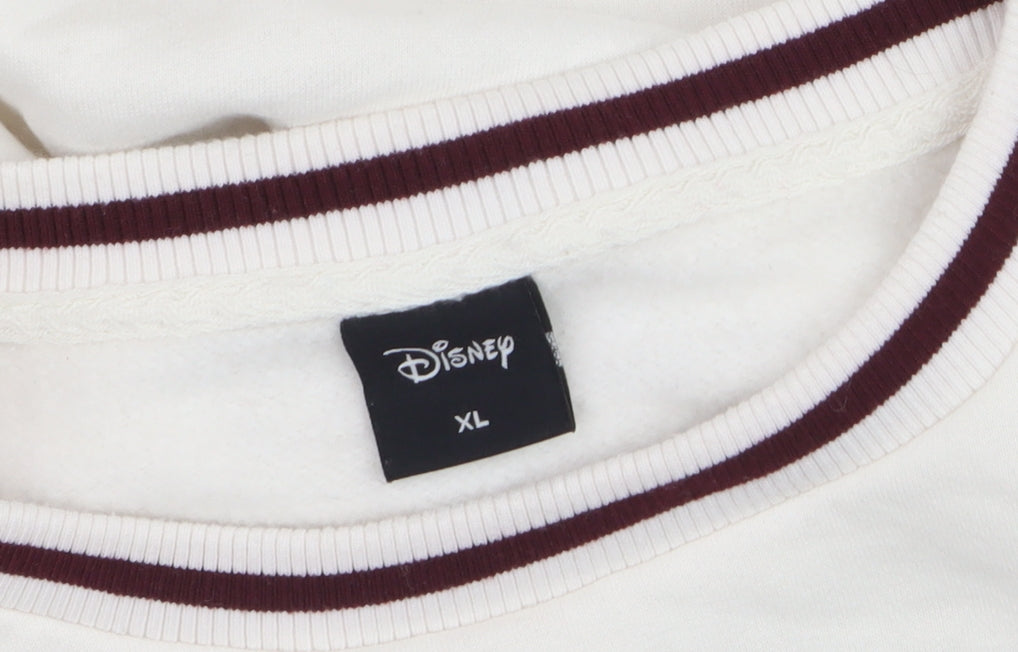 Disney Women White Mickey Mouse Crew Neck Pullover Sweatshirt XL