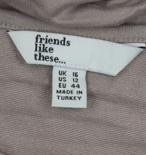 Friends Like These Women Beige Long Sleeve Basic Top UK 16 Viscose Blend