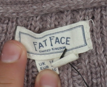 Fat Face Women Beige Size 14 Chunky Knit Relaxed Fit Cardigan
