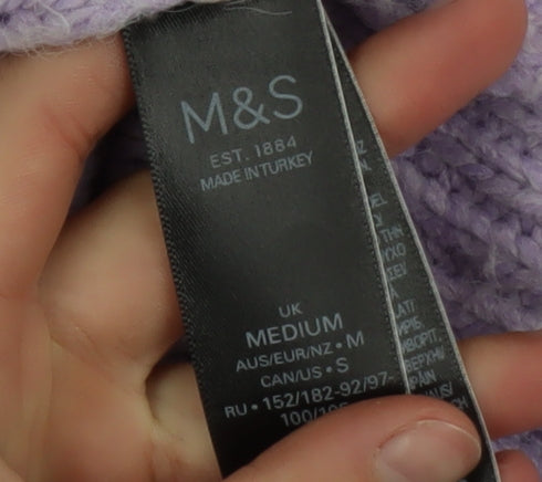 Marks and Spencer Women Purple Mock Neck Chunky Knit Jumper M
