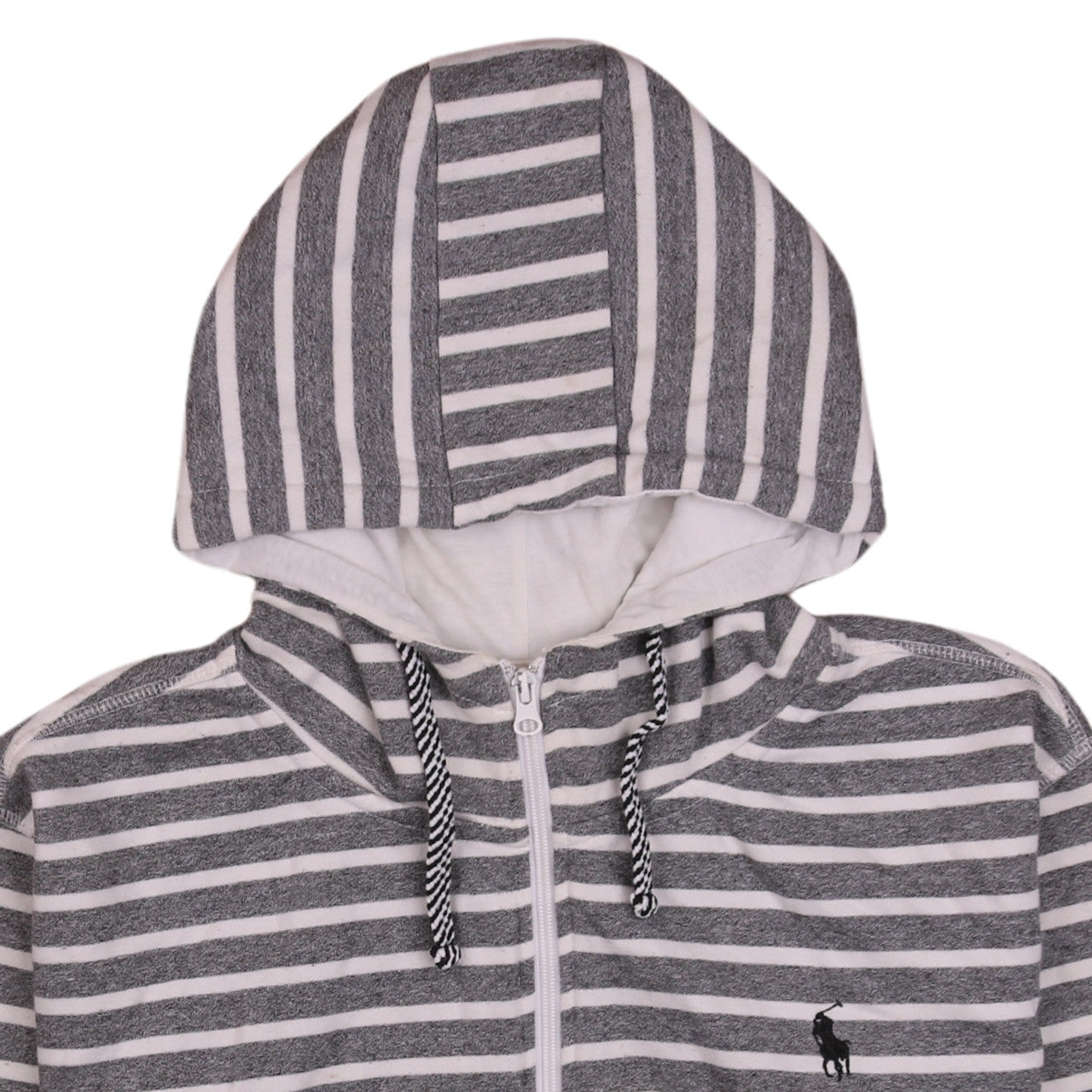 Polo Ralph Lauren Womens Grey White Striped Full Zip Hoodie M