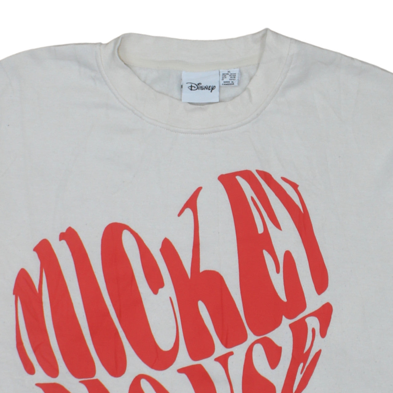 Disney Women White Mickey Mouse Heart Print Sweatshirt XL