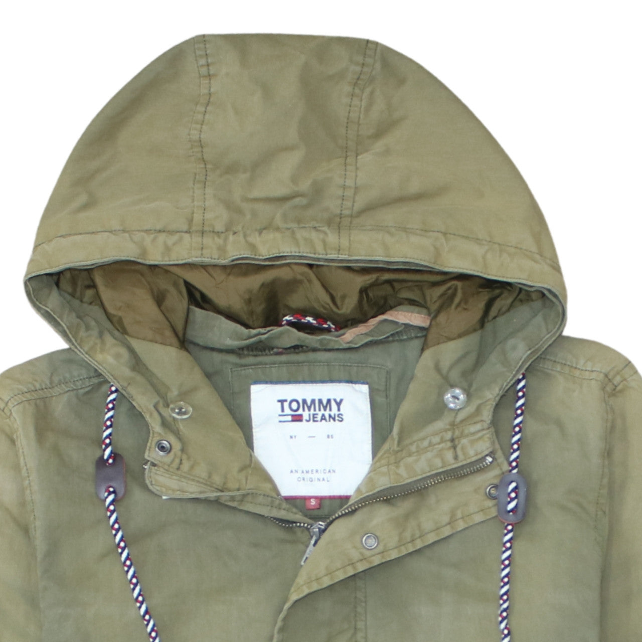 Tommy Jeans Men’s Green Parka Jacket S Hooded Cotton Blend Casual