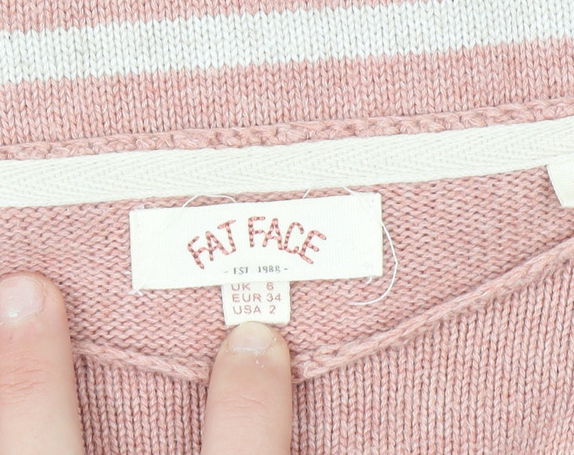 Fat Face Women’s Pink Striped Cotton Boat Neck Jumper Size 6