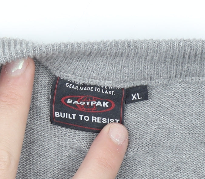 Eastpak Womens Grey XL Button Cardigan 100% Cotton Knit Graphic Print
