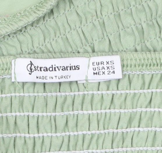 Stradivarius Women Green Floral Embroidered Ruffle Strap Camisole Tank Top XS