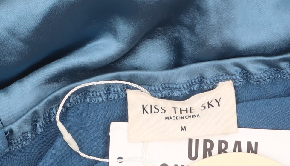 Kiss The Sky Women’s Blue Satin Lace-Up Slip Dress Size M