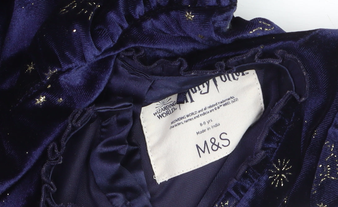 Marks and Spencer Girls Navy Velvet Harry Potter Long Sleeve Skater Dress 8-9 Years