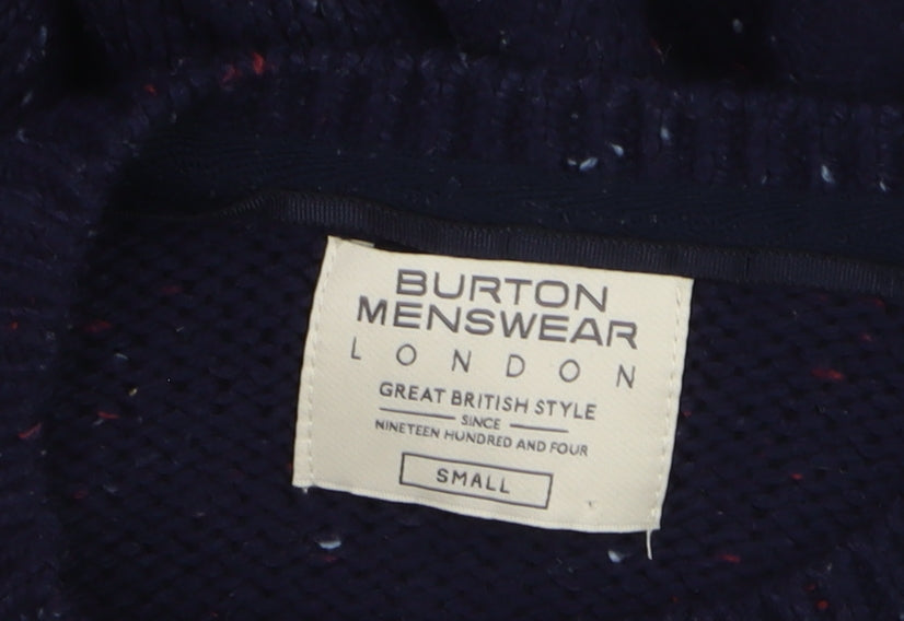 Burton Menswear Navy Wool Cable-Knit Crew Neck Jumper Small