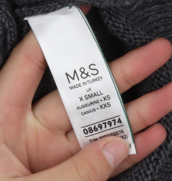 Marks and Spencer Women’s Grey Roll Neck Cable-Knit Jumper XS
